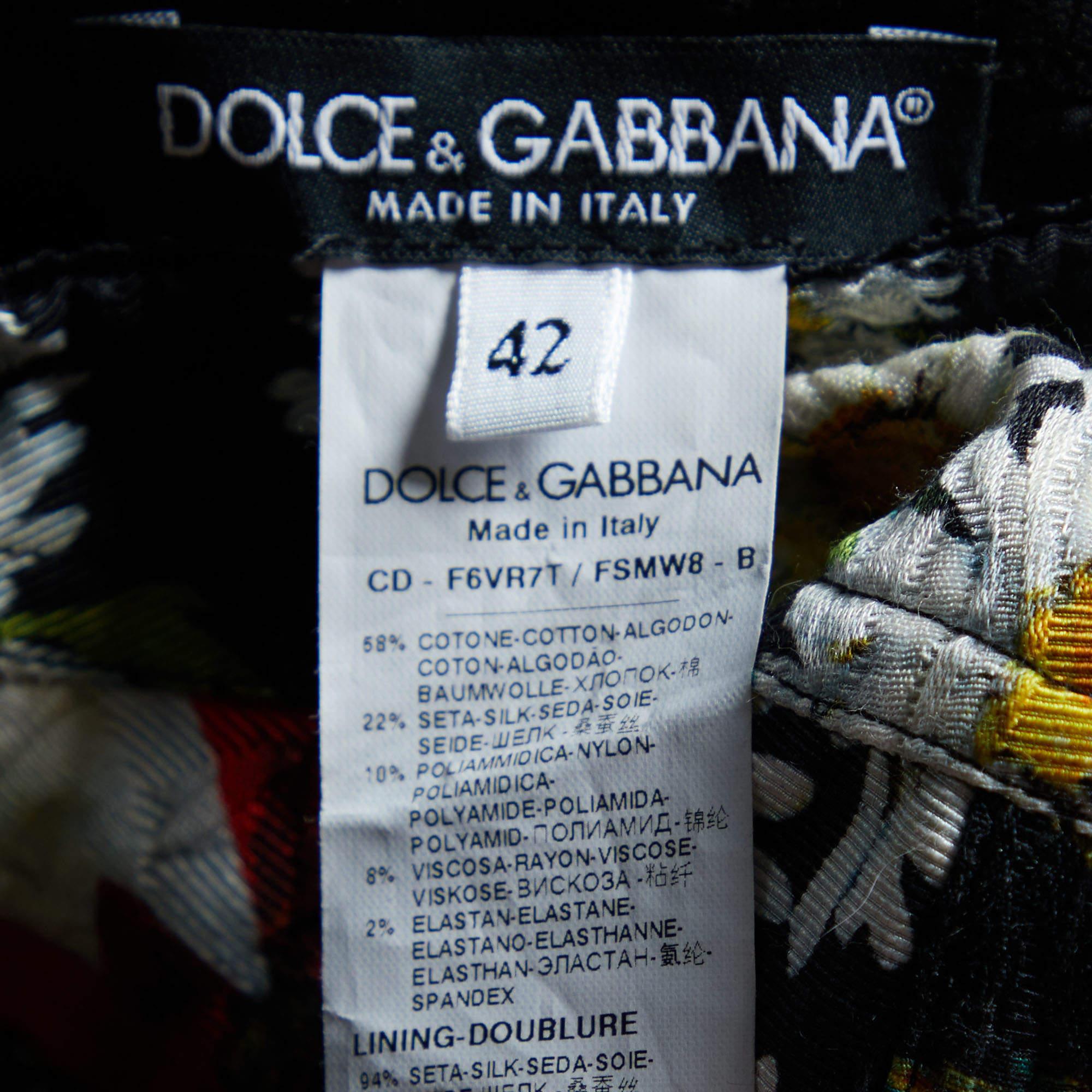 Black Dolce & Gabbana Multicolor Daisy Printed Sleeveless Midi Dress M