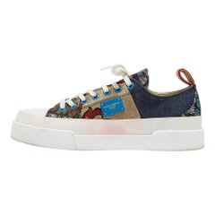 Dolce & Gabbana Multicolor Denim Lurex Stoff Portofino Schnürung Turnschuhe Größe 36