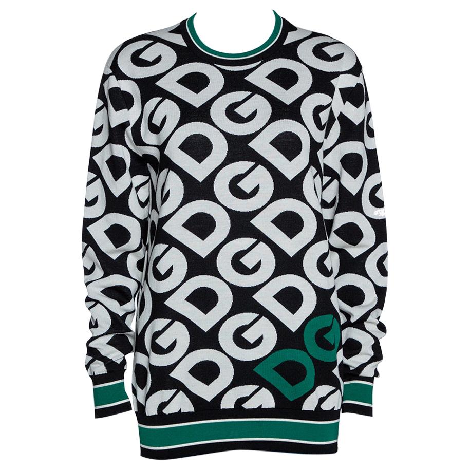 Dolce & Gabbana Multicolor DG Mania Print Wool Crew Neck Sweater IT 40