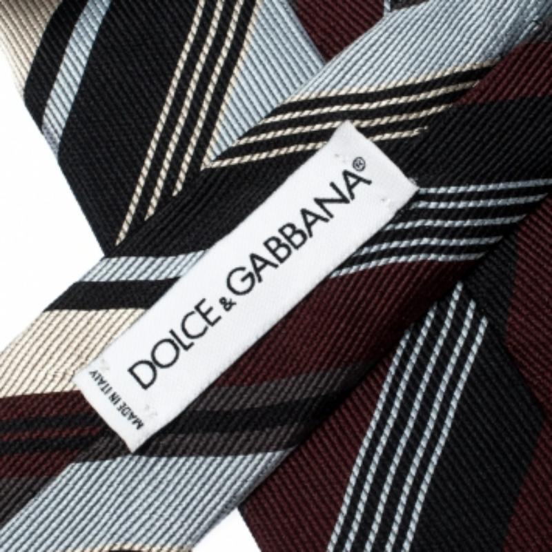 Uomo Dolce & Gabbana Cravatta tradizionale in seta jacquard con motivo a righe diagonali multicolore in vendita