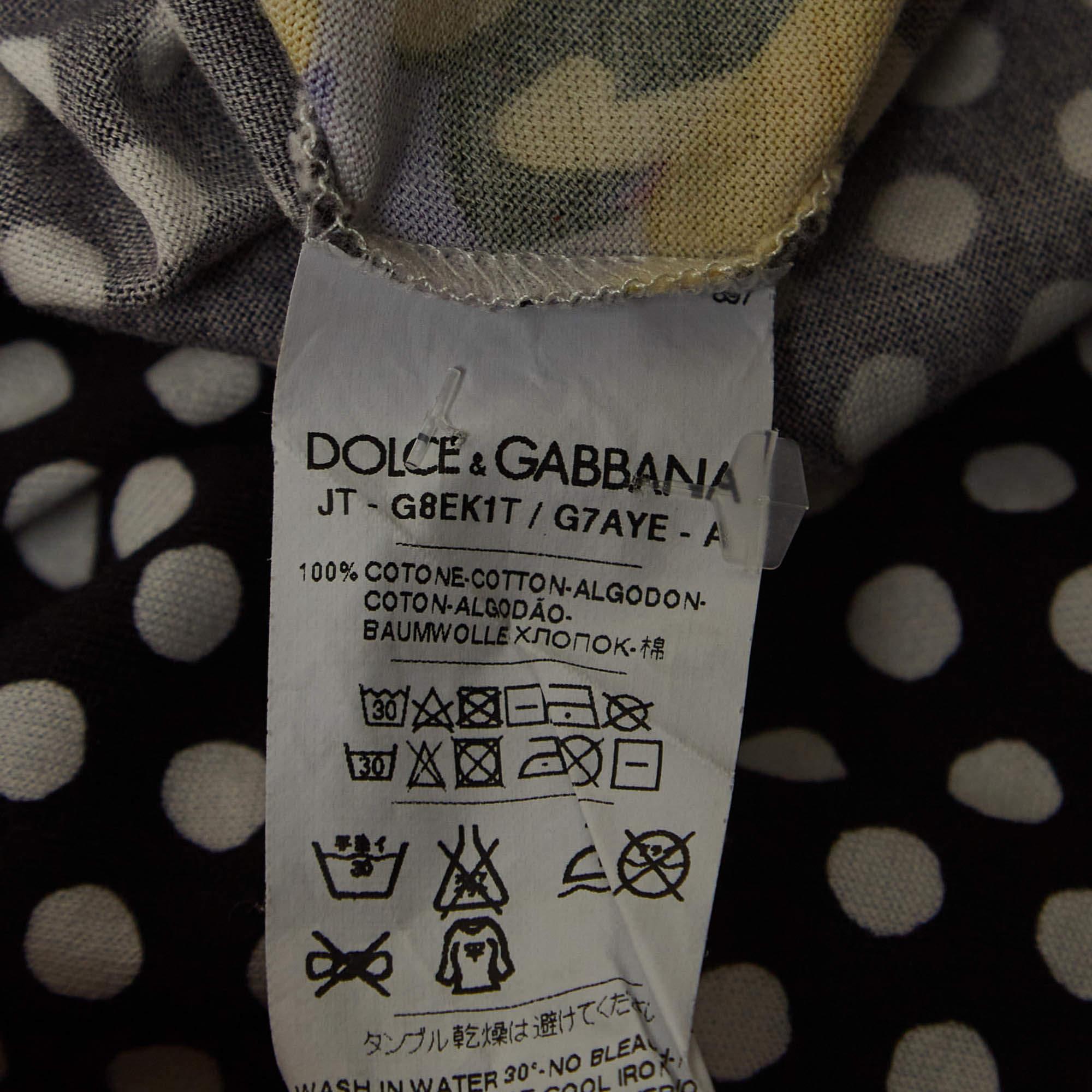 Dolce & Gabbana - T-shirt en coton à demi-manches à imprimé pointillé et gribouillé multicolore S Pour hommes en vente
