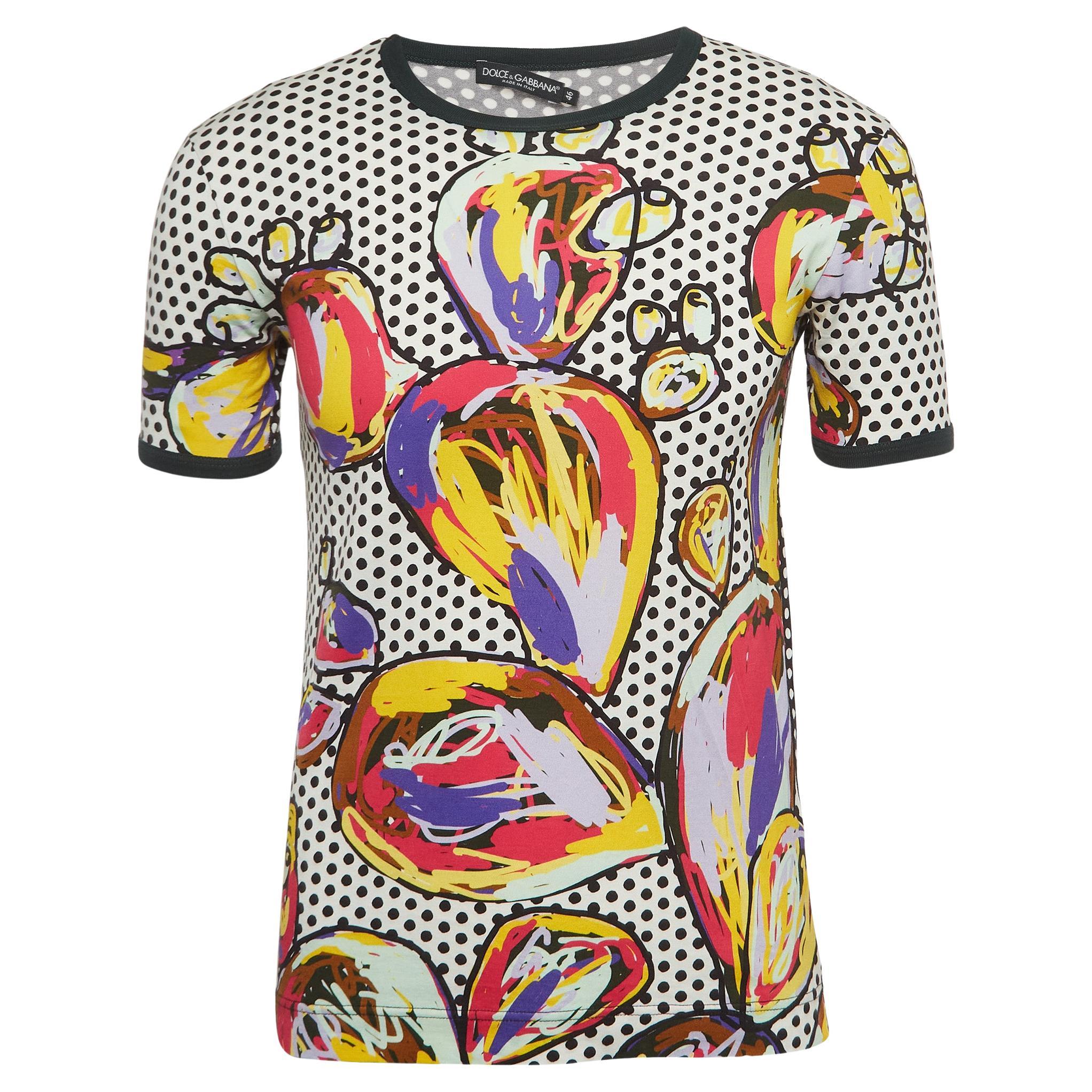 Dolce & Gabbana Multicolor Dotted & Scribbled Print Cotton Half Sleeve T-Shirt S For Sale