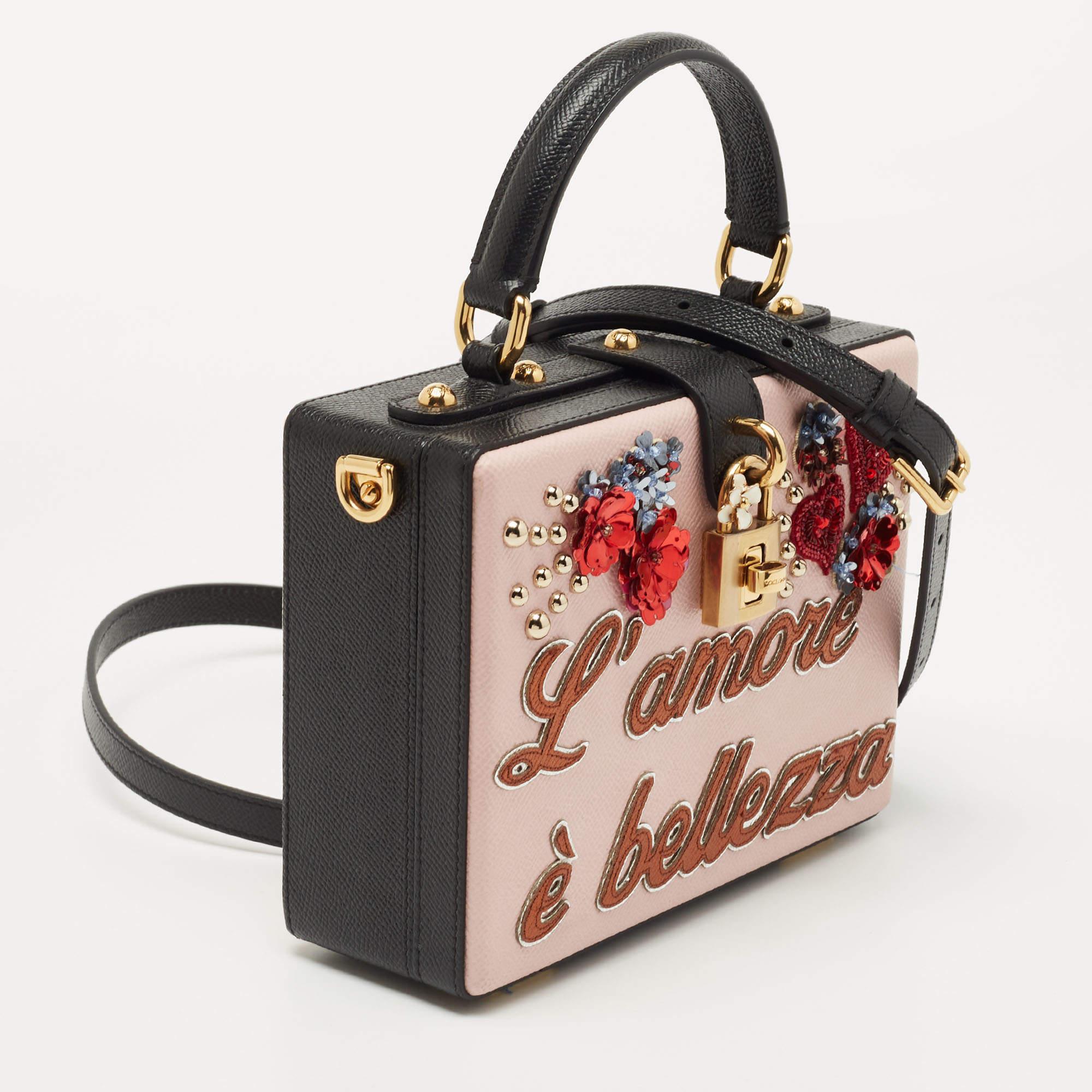 Women's Dolce & Gabbana Multicolor Embellished Leather Box L' Amore Top Handle Bag