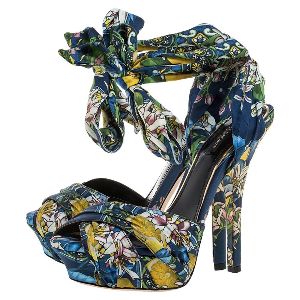 Dolce & Gabbana Multicolor Fabric Ankle Wrap Sandals Size 38 1