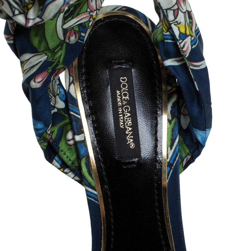 Dolce & Gabbana Multicolor Fabric Ankle Wrap Sandals Size 38 2