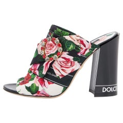 Dolce & Gabbana Multicolor Fabric Crystal Embellished Bow Block Heel Size 39