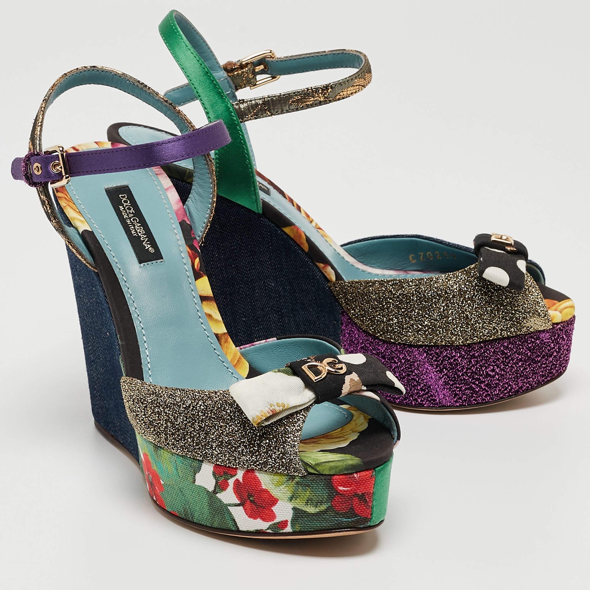 Dolce & Gabbana Multicolor Fabric Platform Wedge Ankle Strap Sandals Size 36.5 3