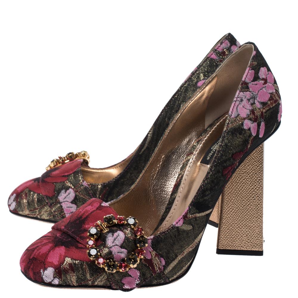 Dolce & Gabbana Multicolor Floral Brocade Fabric Block Heel Pumps Size 39 2