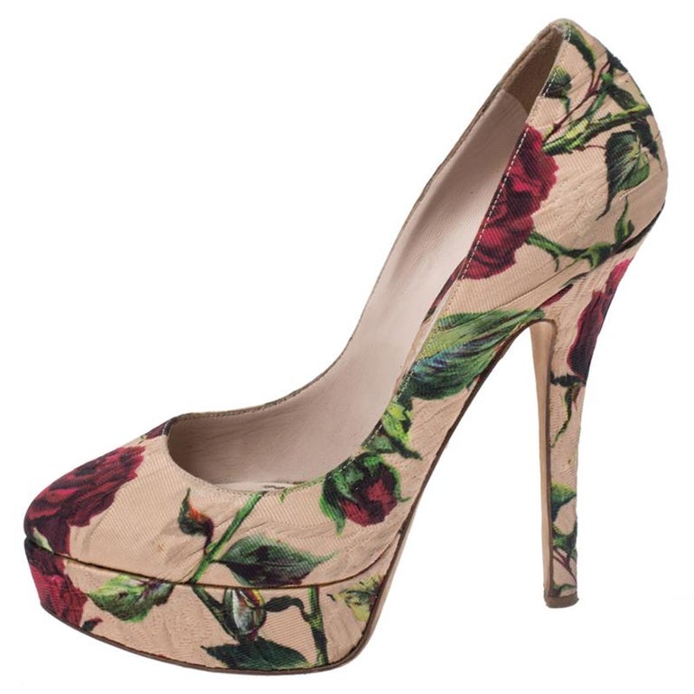 Dolce and Gabbana Multicolor Floral Brocade Fabric Platform Pumps Size ...