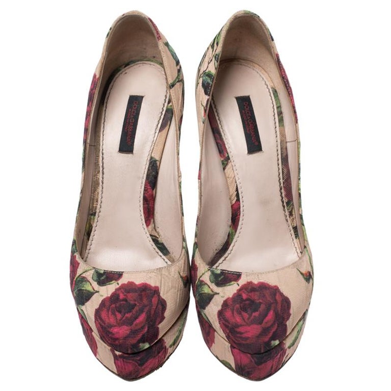 Dolce and Gabbana Multicolor Floral Brocade Fabric Platform Pumps Size ...