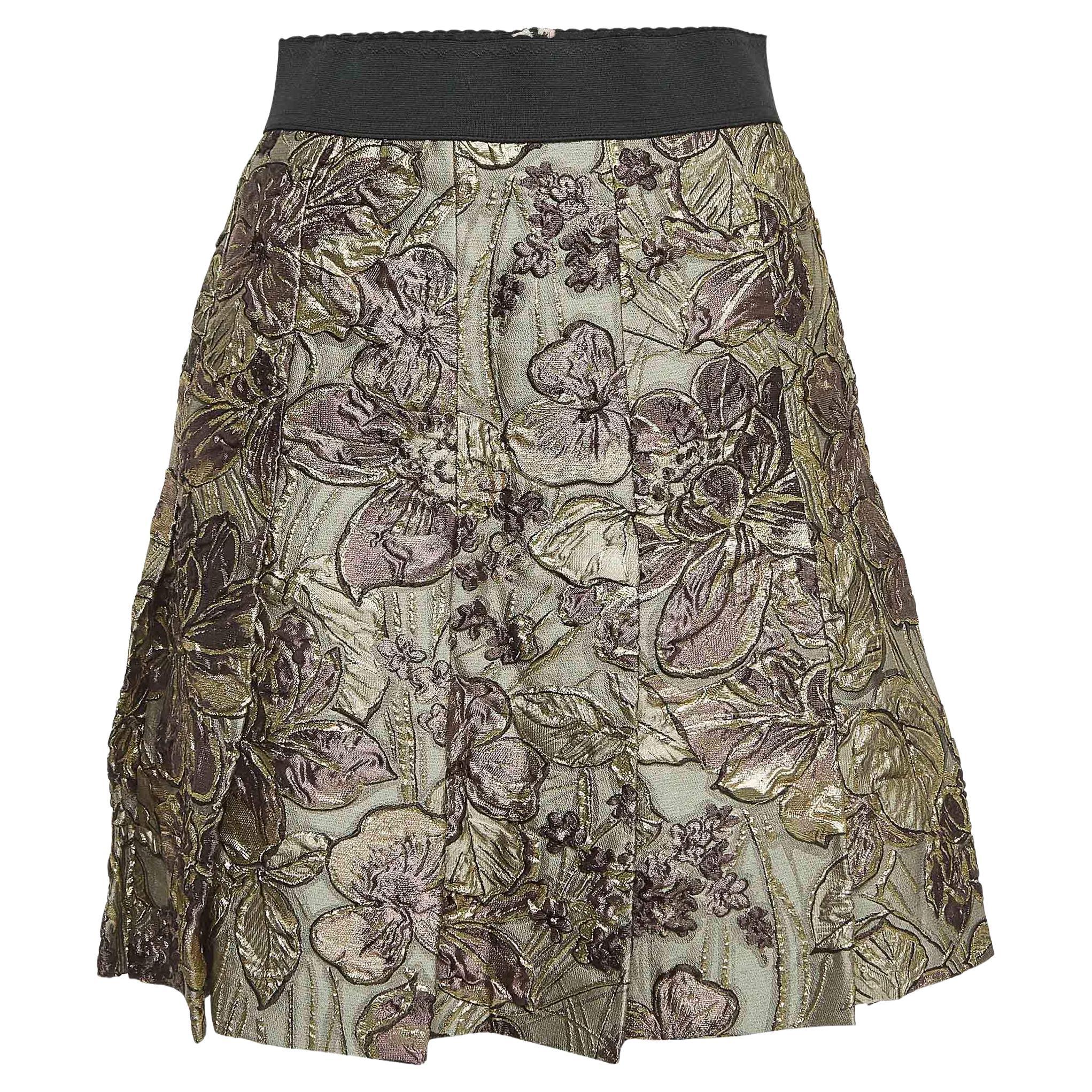 Dolce & Gabbana Multicolor Floral Brocade Pleated Skirt S For Sale