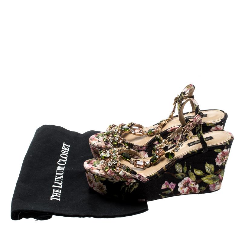 Women's Dolce & Gabbana Multicolor Floral Crystal Embellished  Platform Sandals Size 39