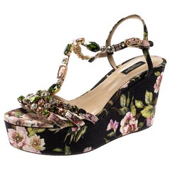 Dolce & Gabbana Multicolor Floral Crystal Embellished  Platform Sandals Size 39