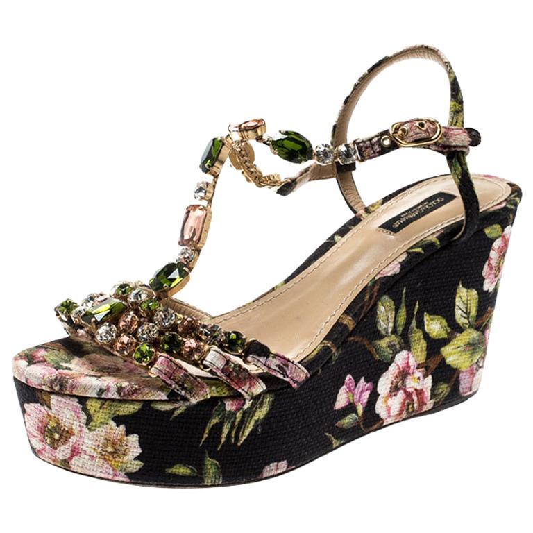 Dolce and Gabbana Multicolor Floral Crystal Embellished Platform ...