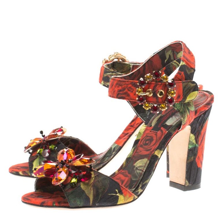 Dolce and Gabbana Multicolor Floral Embellished Ankle Strap Sandals ...