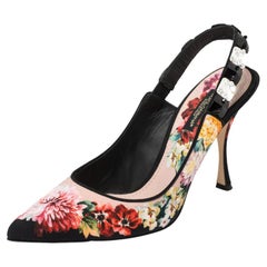Dolce & Gabbana Multicolor Floral Fabric Crystal Slingback Sandals Size 37