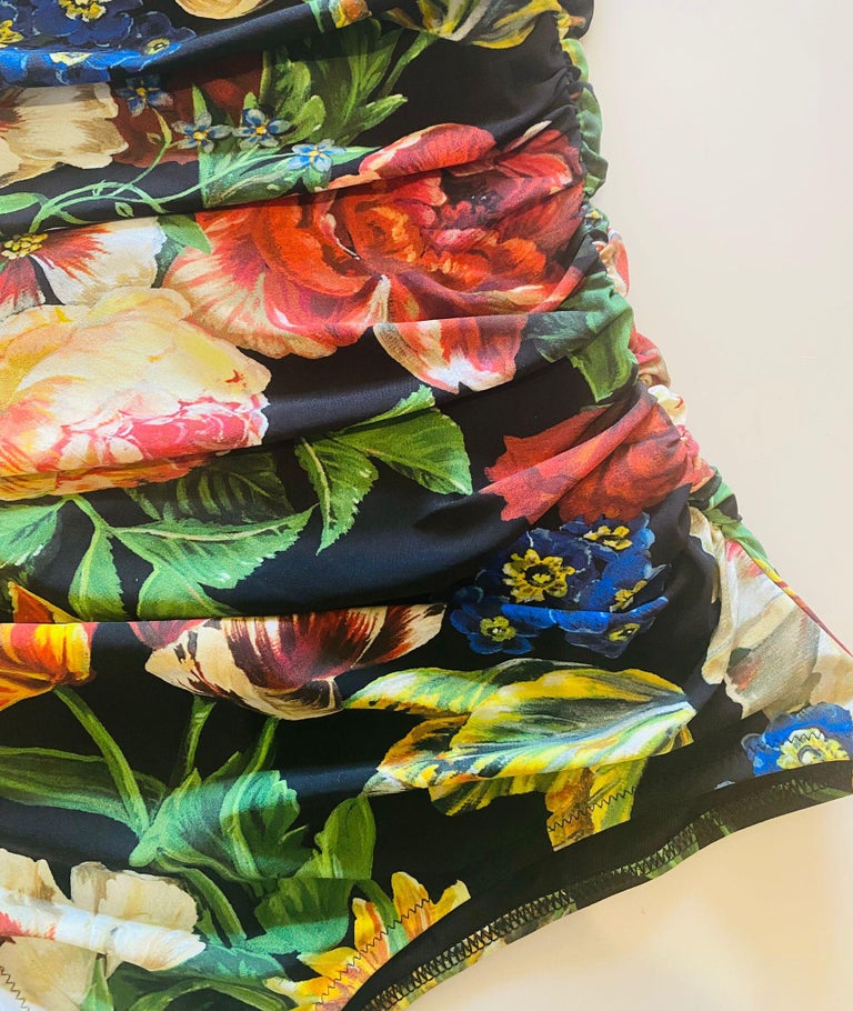Dolce & Gabbana Multicolor Floral Print Halter Bikini Top Swimwear