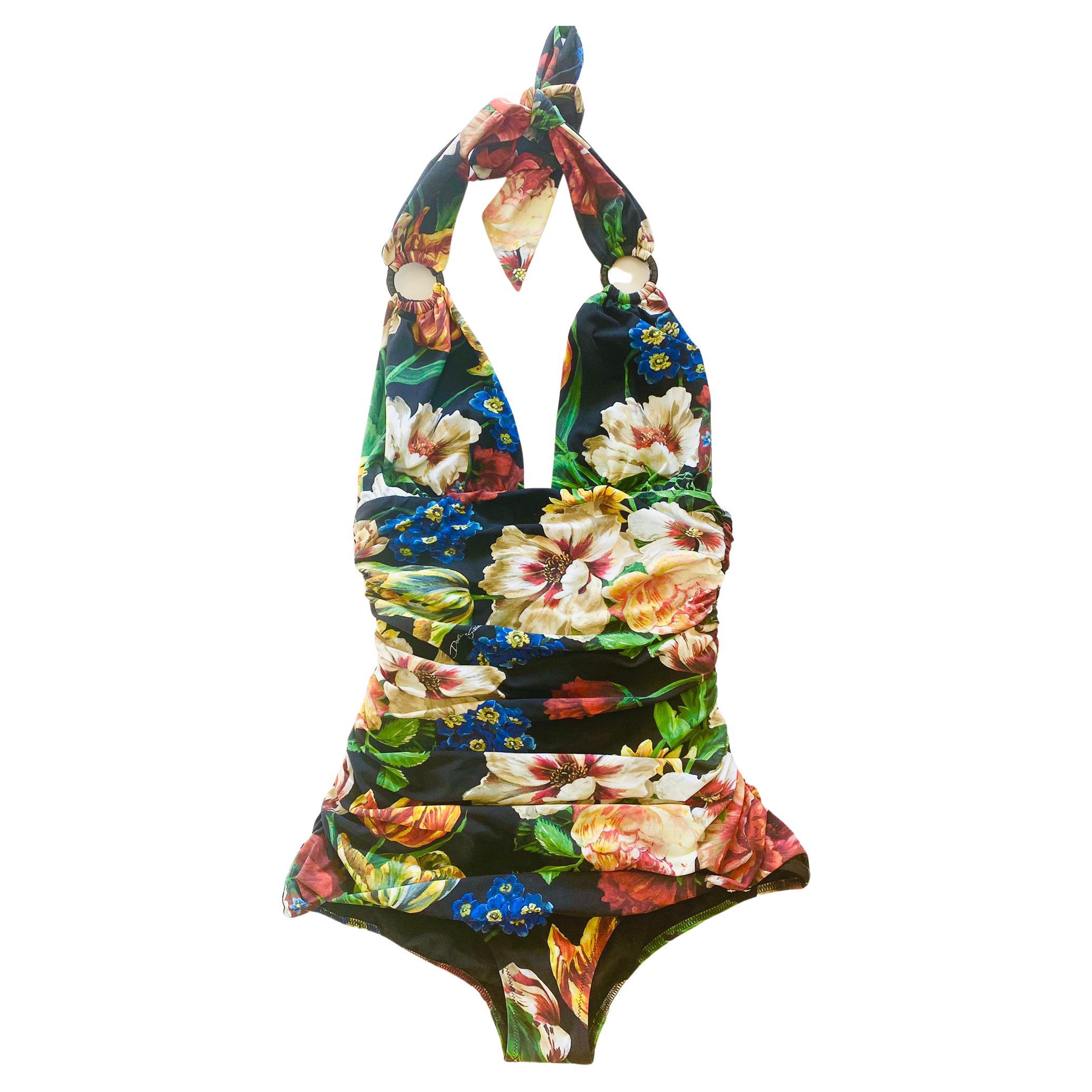 Dolce and Gabbana Multicolor Floral Full Swimsuit Swimwear Beachwear Bikini  Flower For Sale at 1stDibs