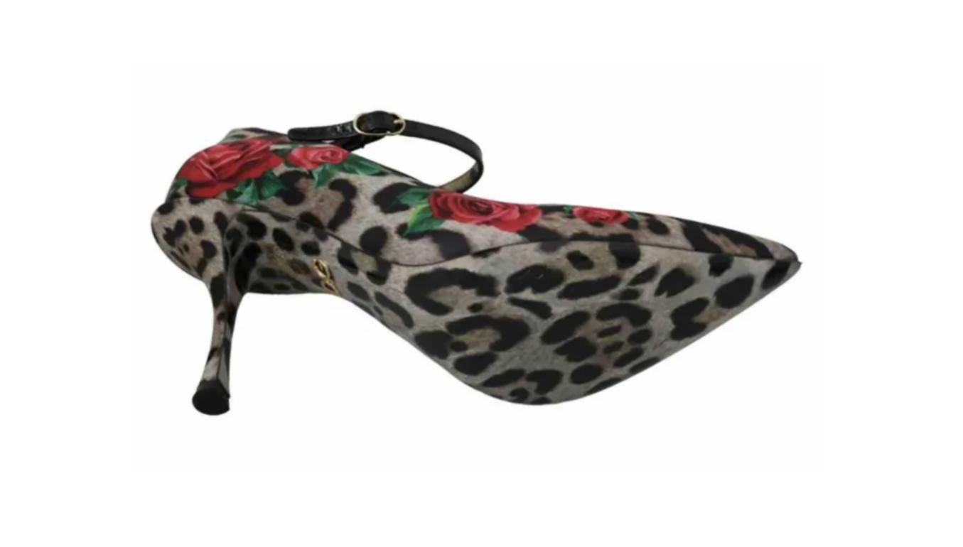 Black Dolce & Gabbana Multicolor Floral Leopard Leather Mary Janes Pumps Shoes Heels
