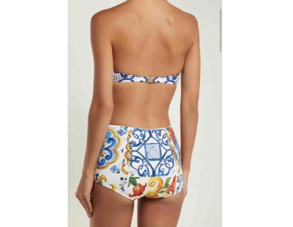 Gray Dolce & Gabbana Multicolor Floral Maiolica Print Bikini Swimwear Swimsuit 