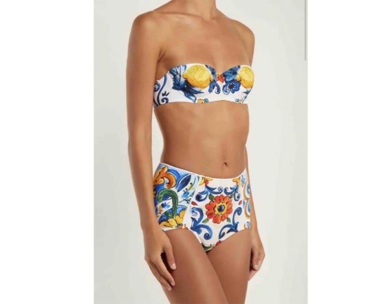 Dolce and Gabbana Multicolor Floral Maiolica Print Bikini Swimwear
