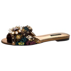 Dolce & Gabbana Multicolor Floral Patent Leather Flat Slides Size 36