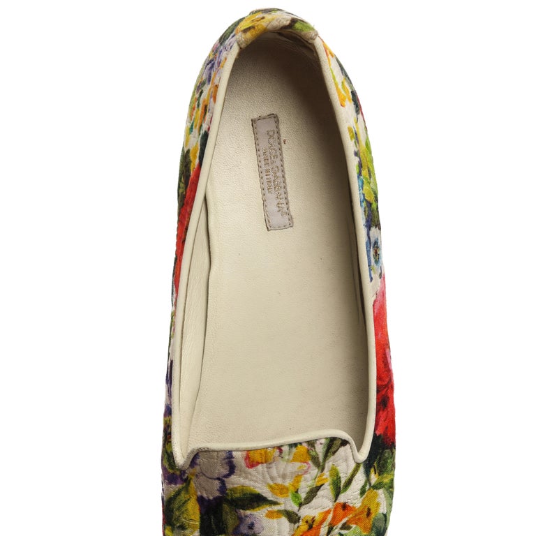 Dolce and Gabbana Multicolor Floral Print Brocade Flat Smoking Slippers ...