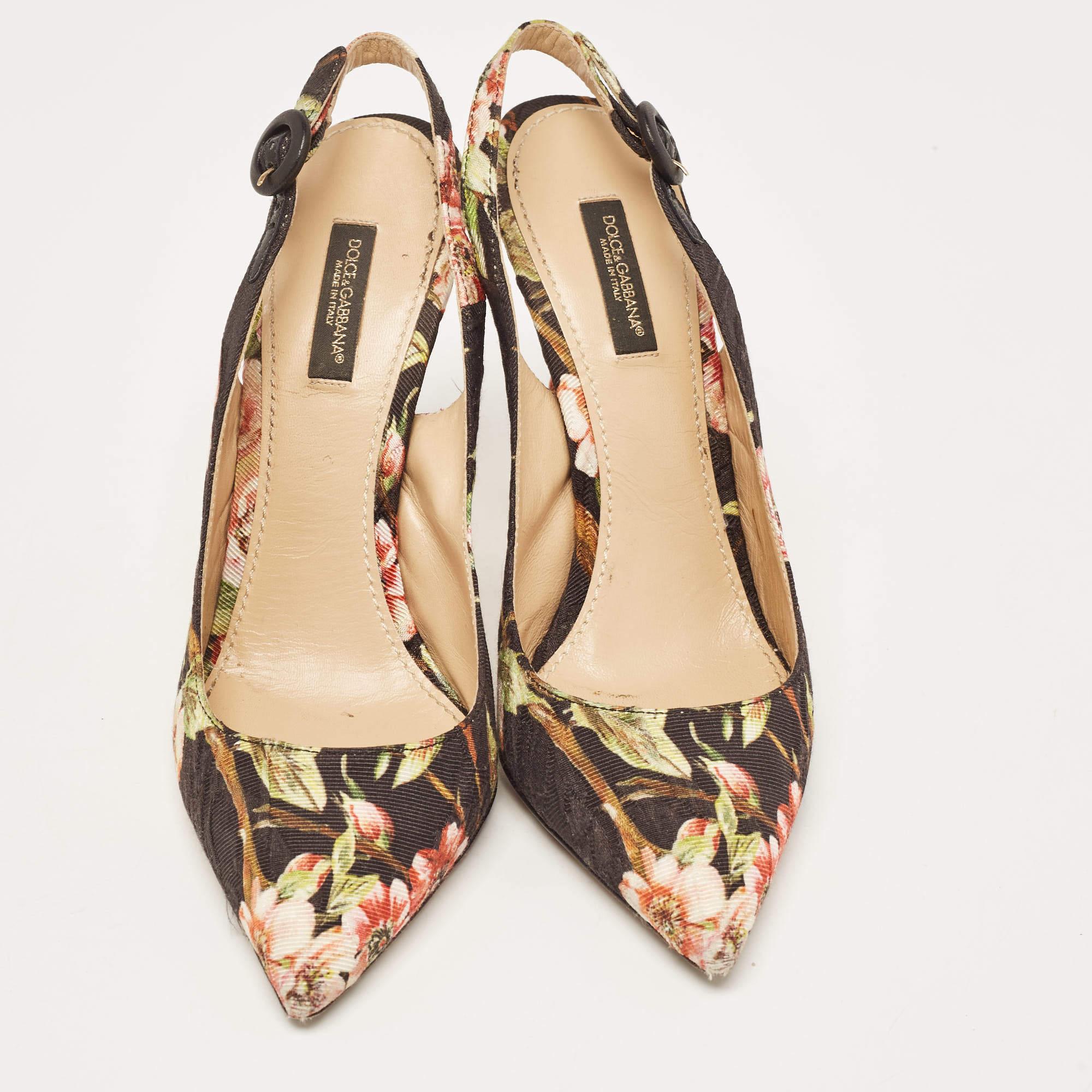 Brown Dolce & Gabbana Multicolor Floral Print Brocade Pointed Toe Pumps Size 38 For Sale