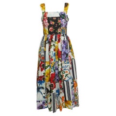 Dolce 
Gabbana Multicolor Floral Print Cotton Sleeveless Midi Dress M