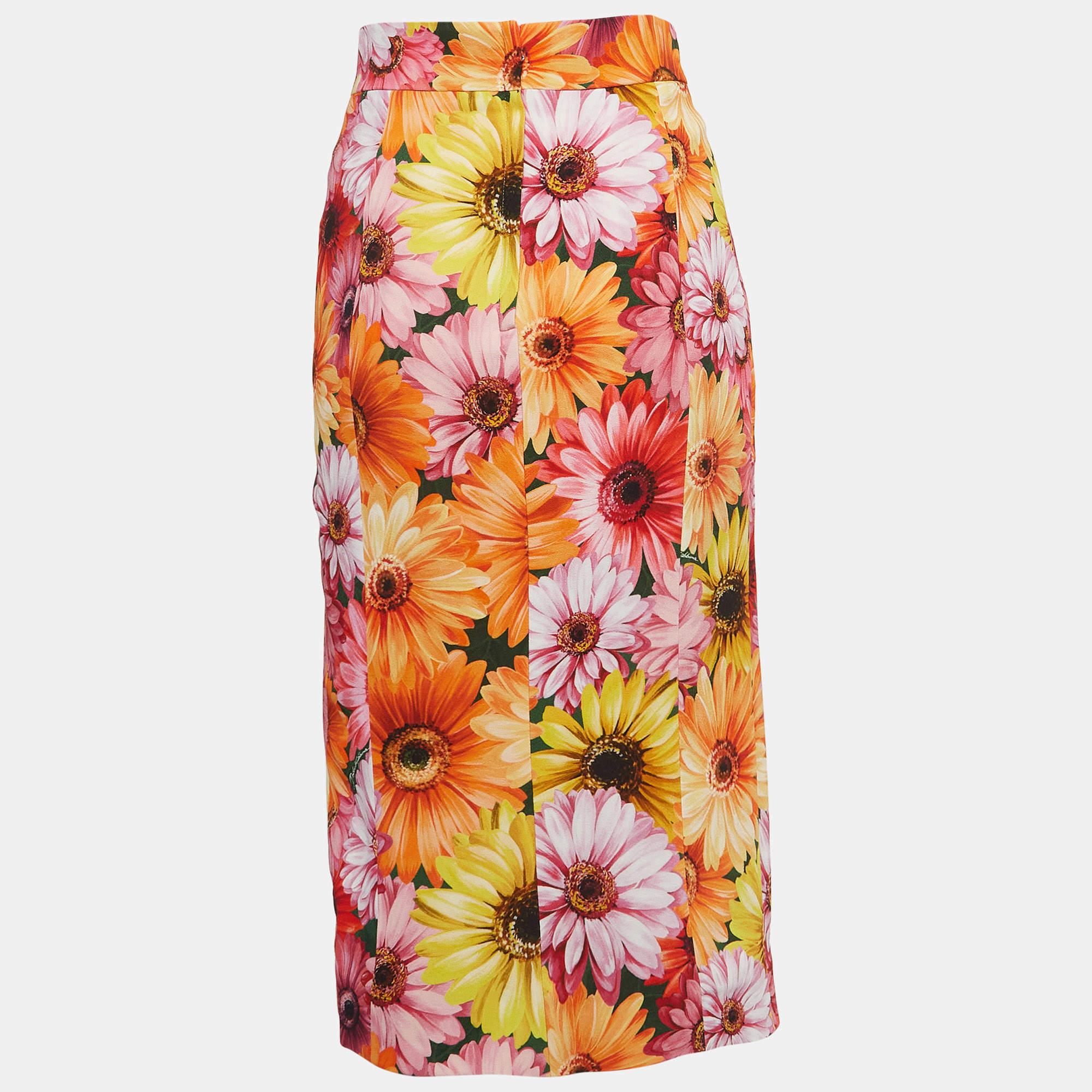 Women's Dolce & Gabbana Multicolor Floral Print Crepe Pencil Skirt S For Sale
