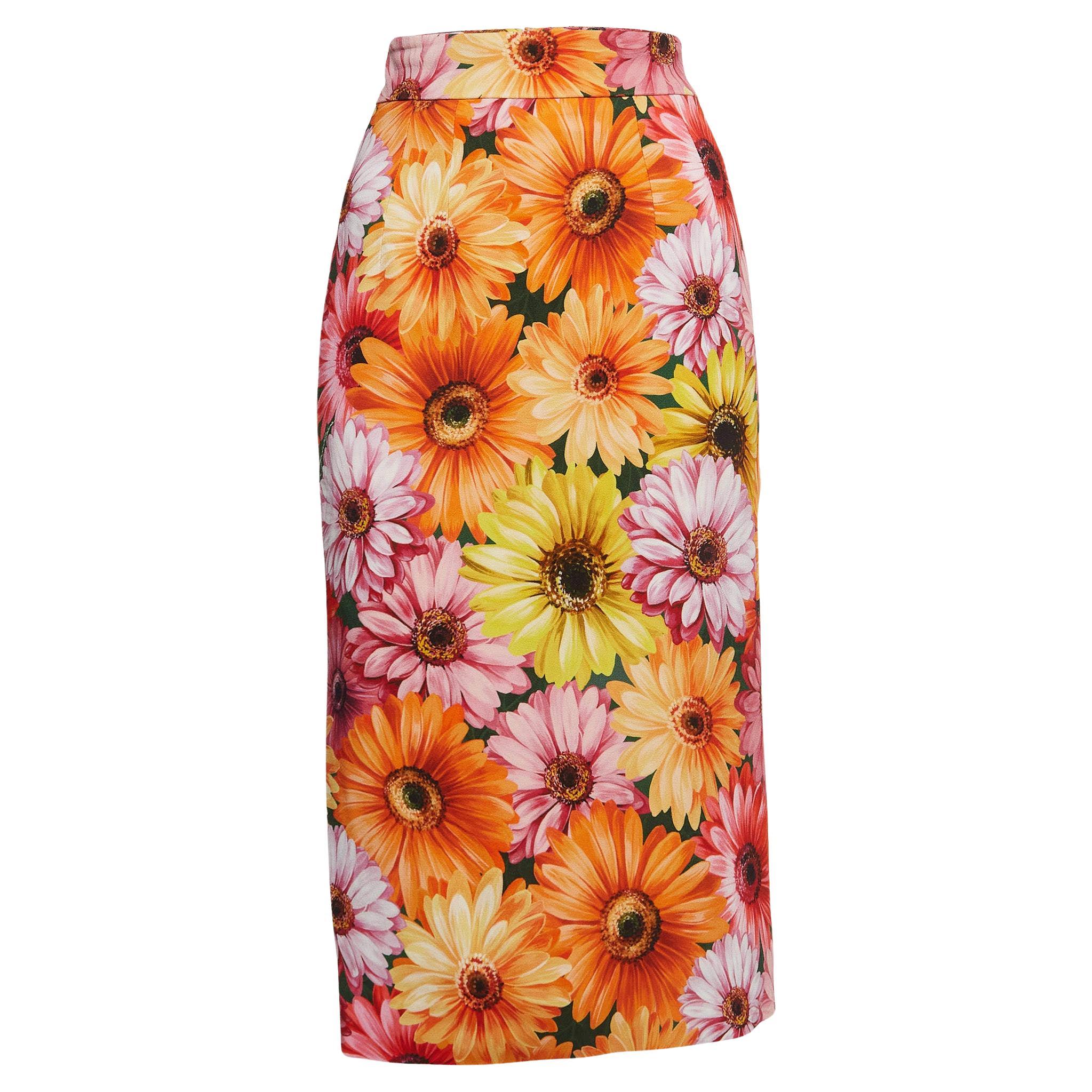 Dolce & Gabbana Multicolor Floral Print Crepe Pencil Skirt S For Sale
