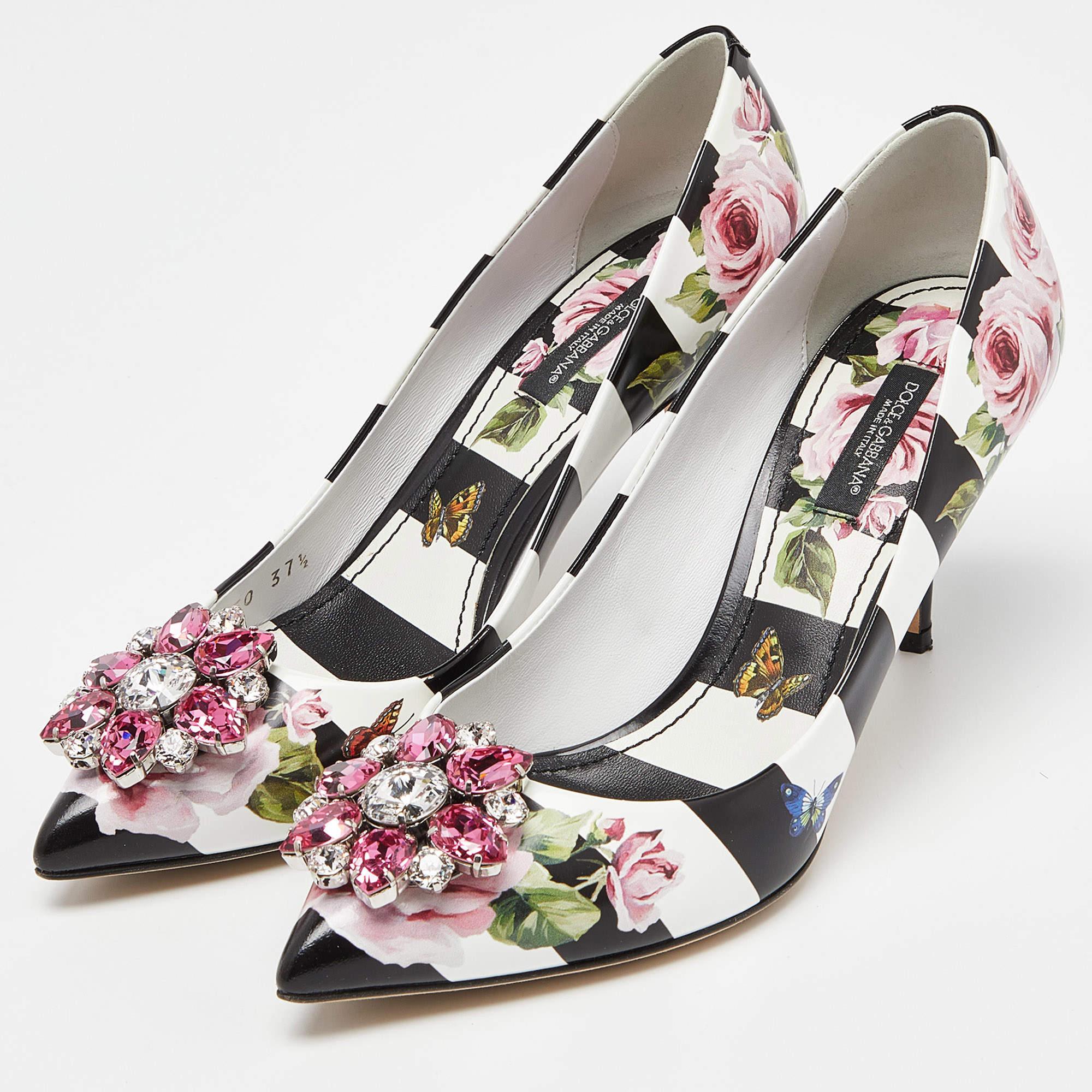 Dolce & Gabbana Multicolor Floral Print Crystal Embellished Pumps Size 37.5 1
