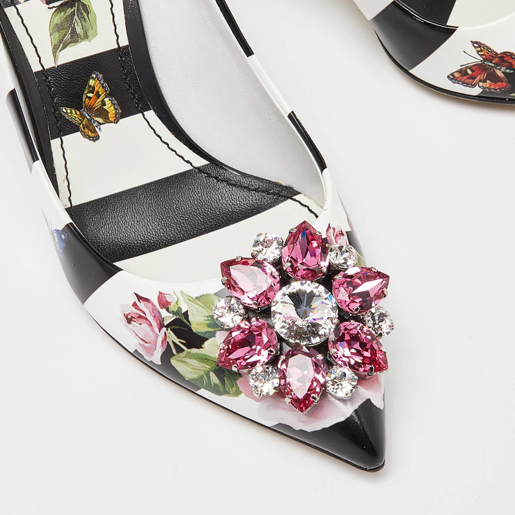 Dolce & Gabbana Multicolor Floral Print Crystal Embellished Pumps Size 37.5 3