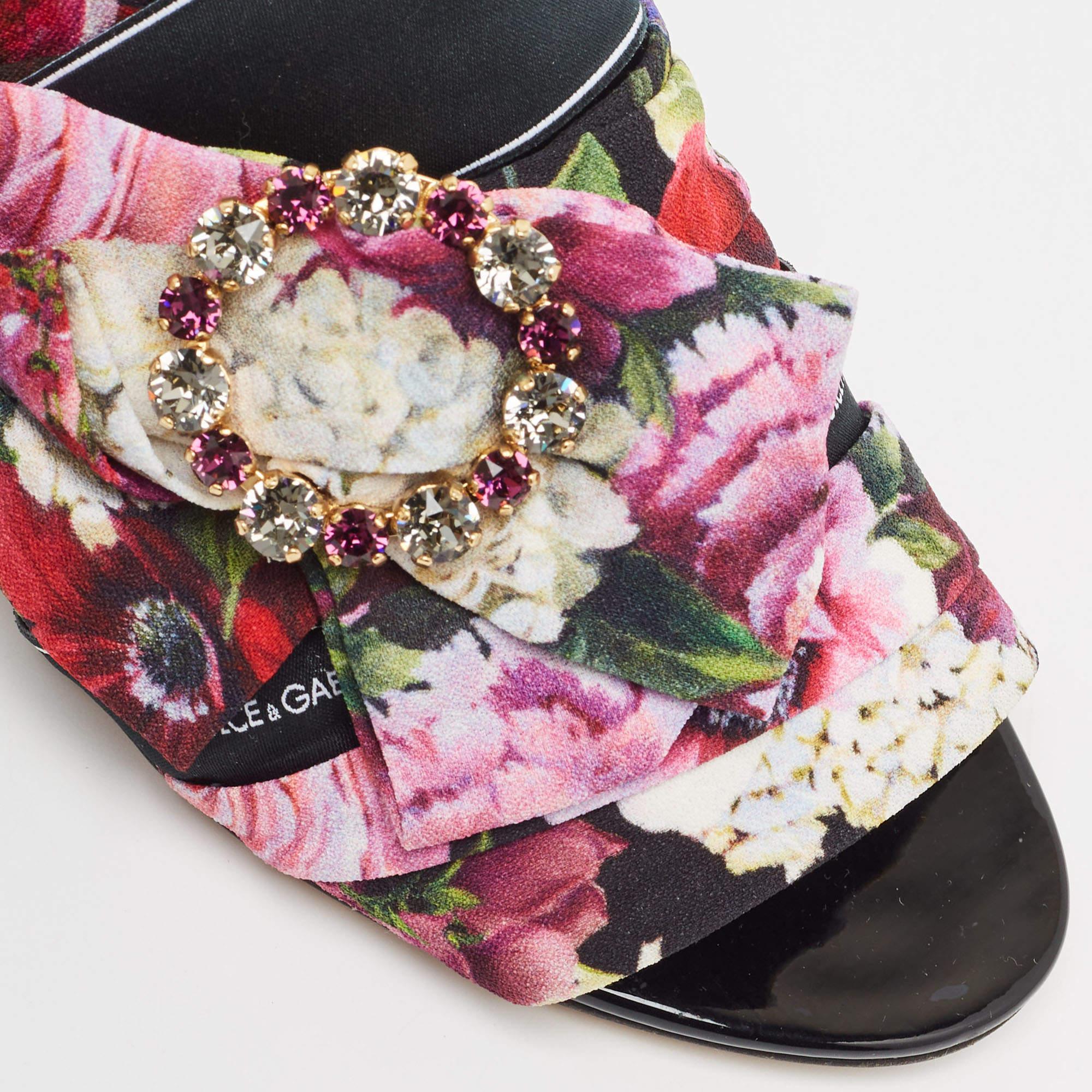 Women's Dolce & Gabbana Multicolor Floral Print Fabric Embellished Slide Sandals Size 39