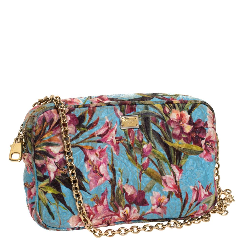 Dolce & Gabbana Multicolor Floral Print Fabric Miss Glam Chain Shoulder Bag In Good Condition In Dubai, Al Qouz 2