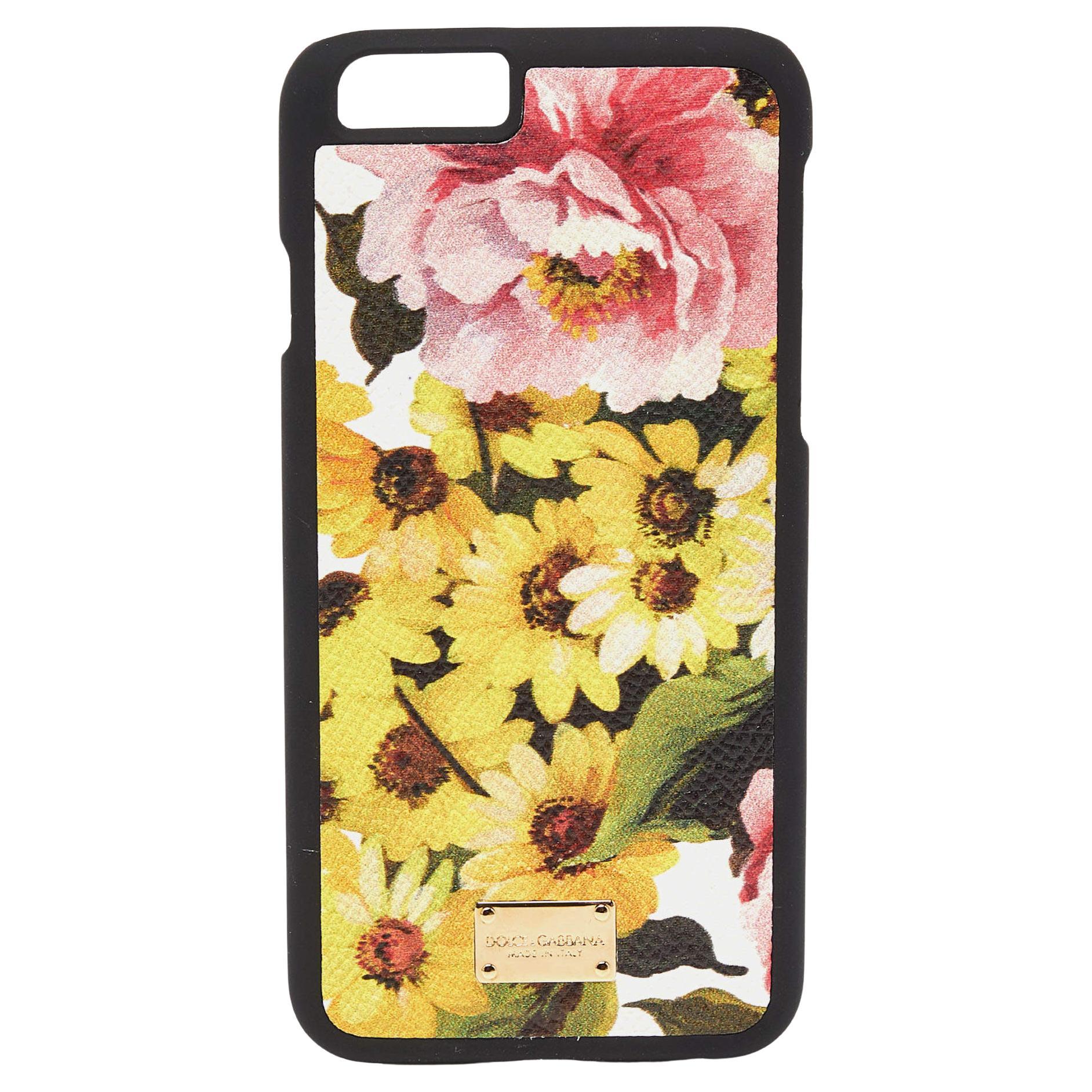 Dolce & Gabbana iPhone 6 Etui aus Leder mit mehrfarbigem Blumendruck und Leder im Angebot