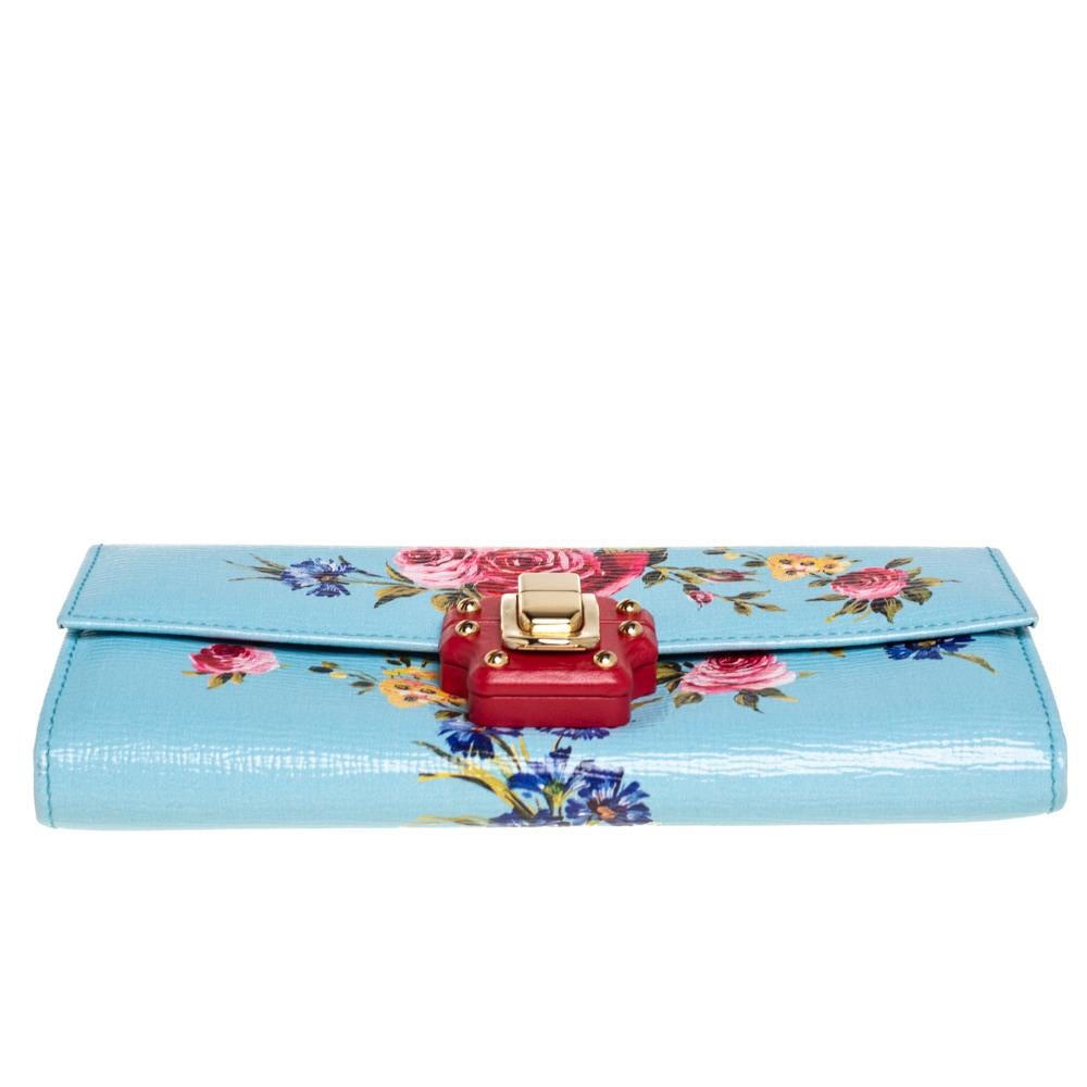 Blue Dolce & Gabbana Multicolor Floral Print Leather Lucia Continental Wallet