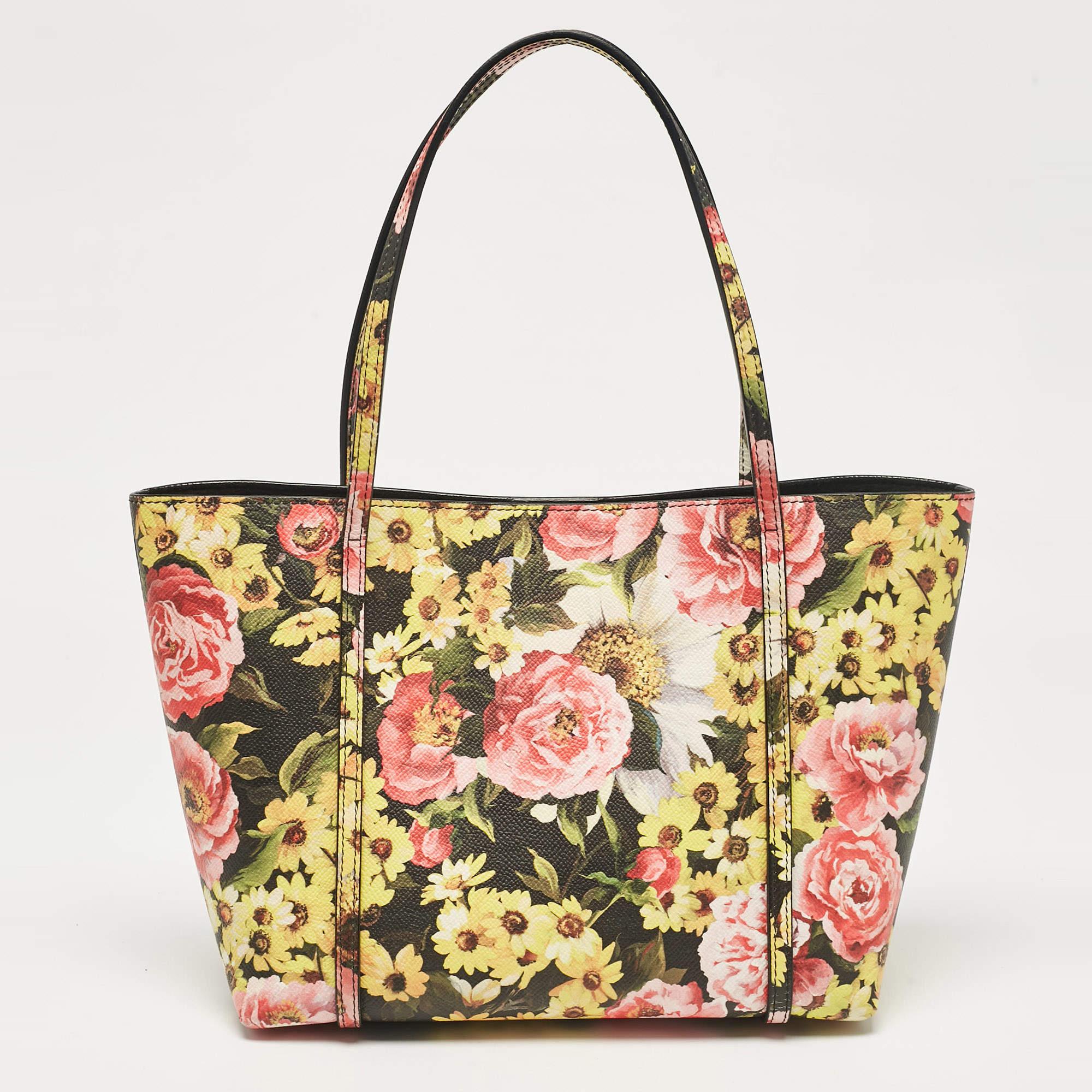Dolce & Gabbana Multicolor Floral Print Leather Miss Escape Tote In Good Condition In Dubai, Al Qouz 2