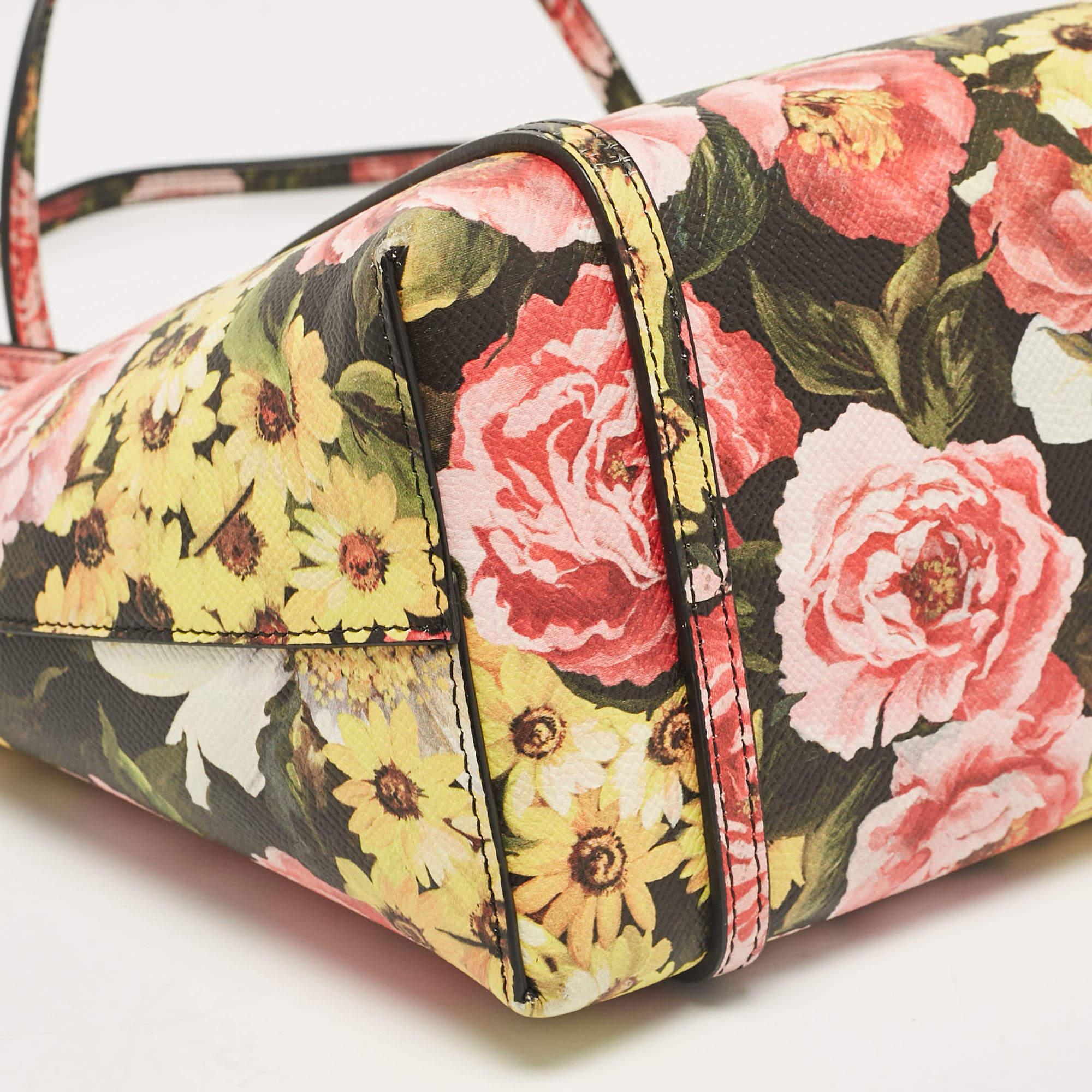 Dolce & Gabbana Multicolor Floral Print Leather Miss Escape Tote 4