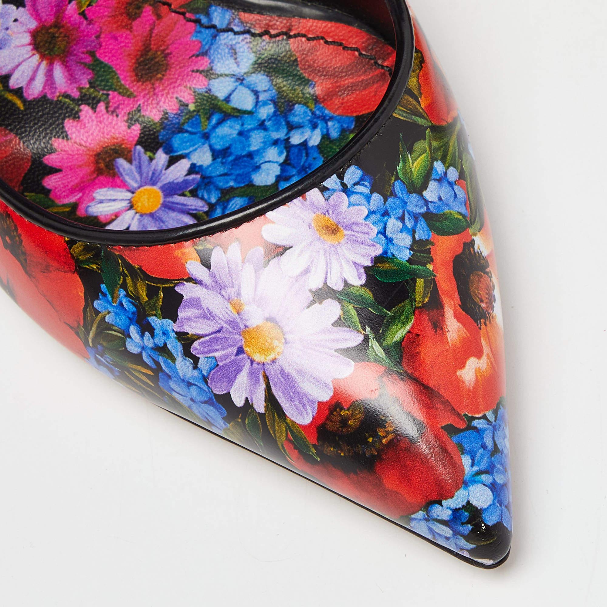 Dolce & Gabbana Multicolor Floral Print Leather Pointed Toe Pumps Size 36.5 For Sale 2