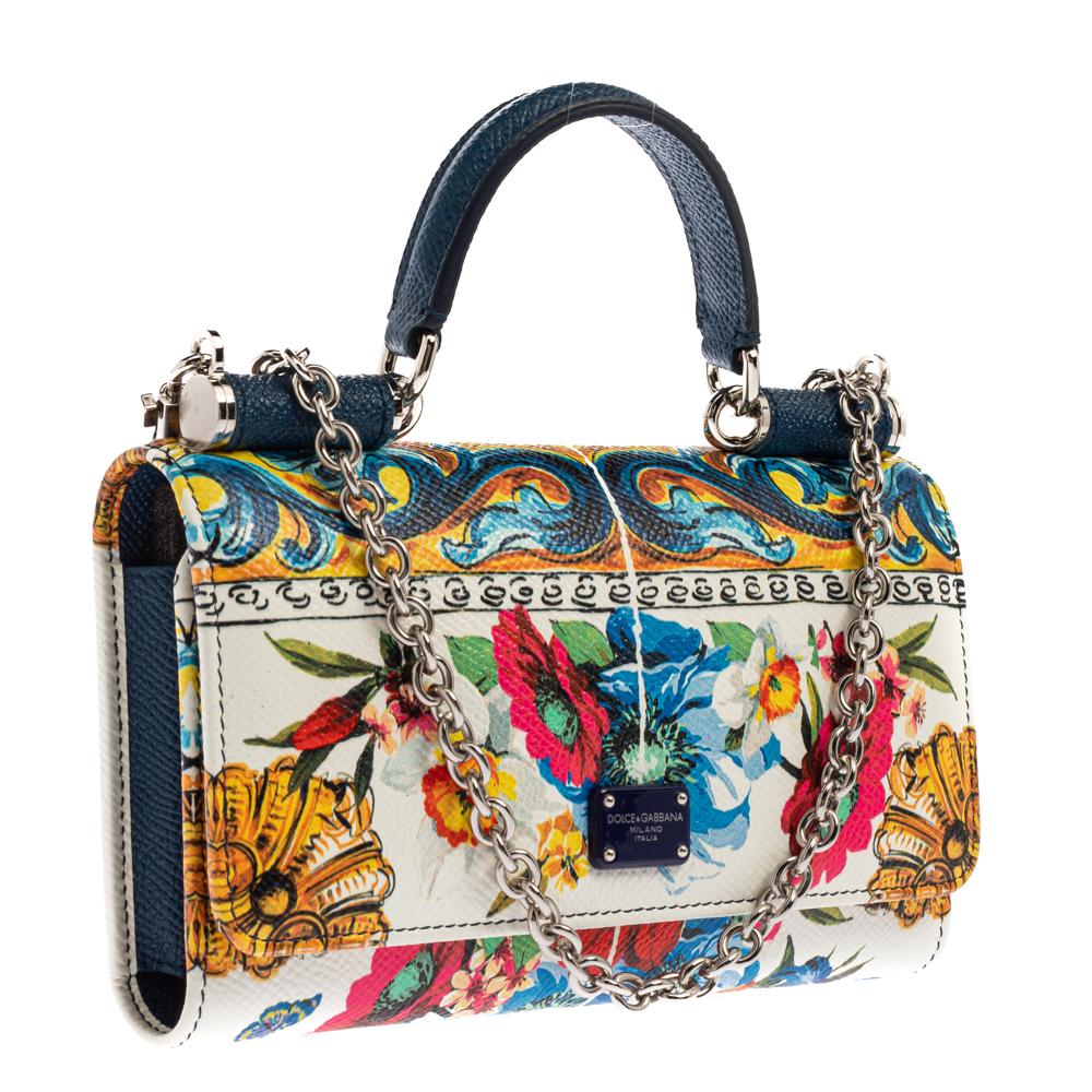 Dolce & Gabbana Multicolor Floral Print Leather Sicily Smartphone Von Bag In Excellent Condition In Dubai, Al Qouz 2