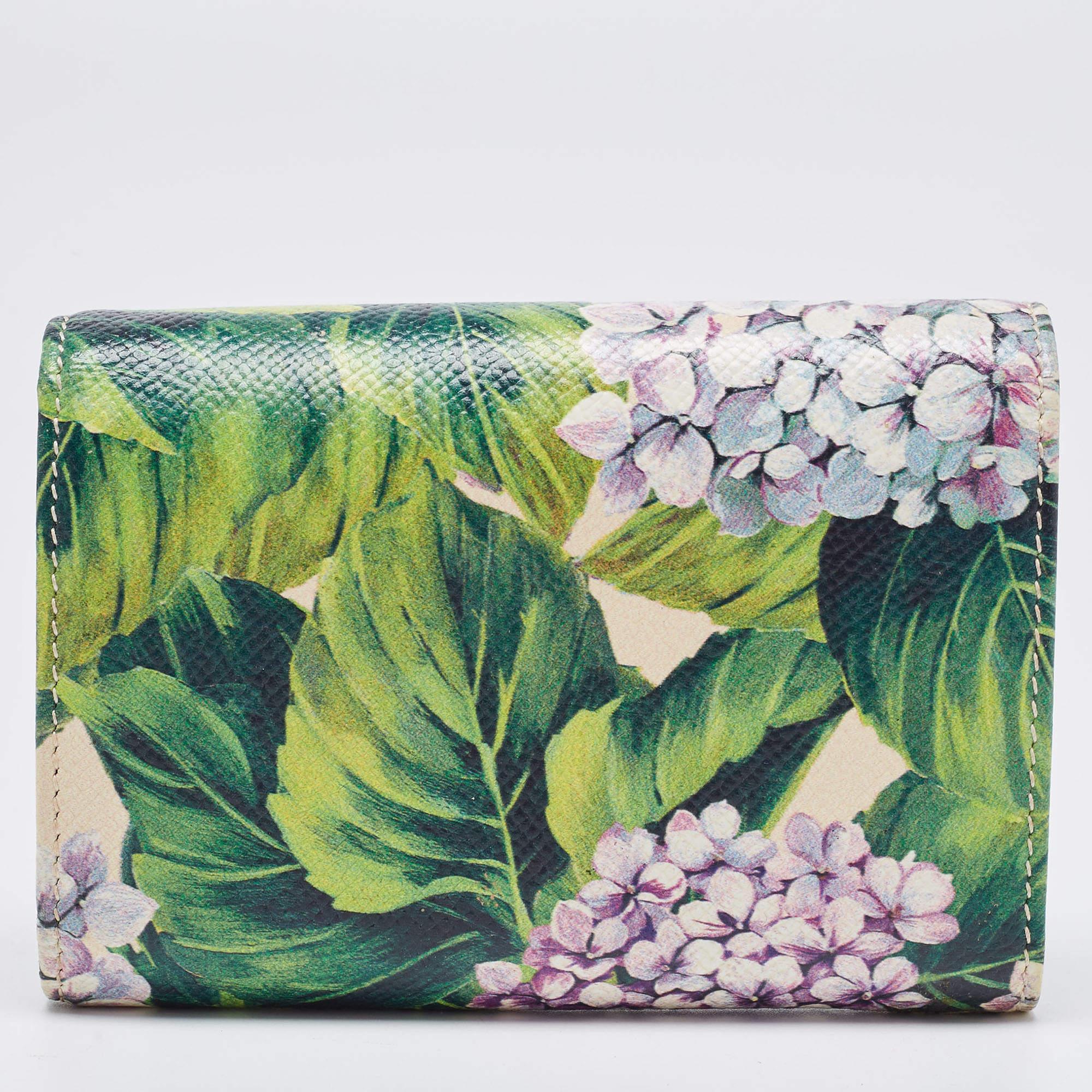 Dolce & Gabbana Mehrfarbige dreifache Brieftasche aus Leder mit Blumendruck und Lederbezug im Angebot 2