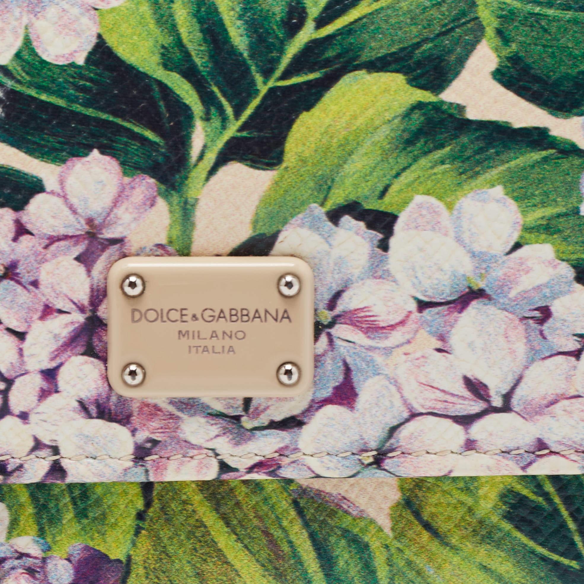 Dolce & Gabbana Mehrfarbige dreifache Brieftasche aus Leder mit Blumendruck und Lederbezug im Angebot 4
