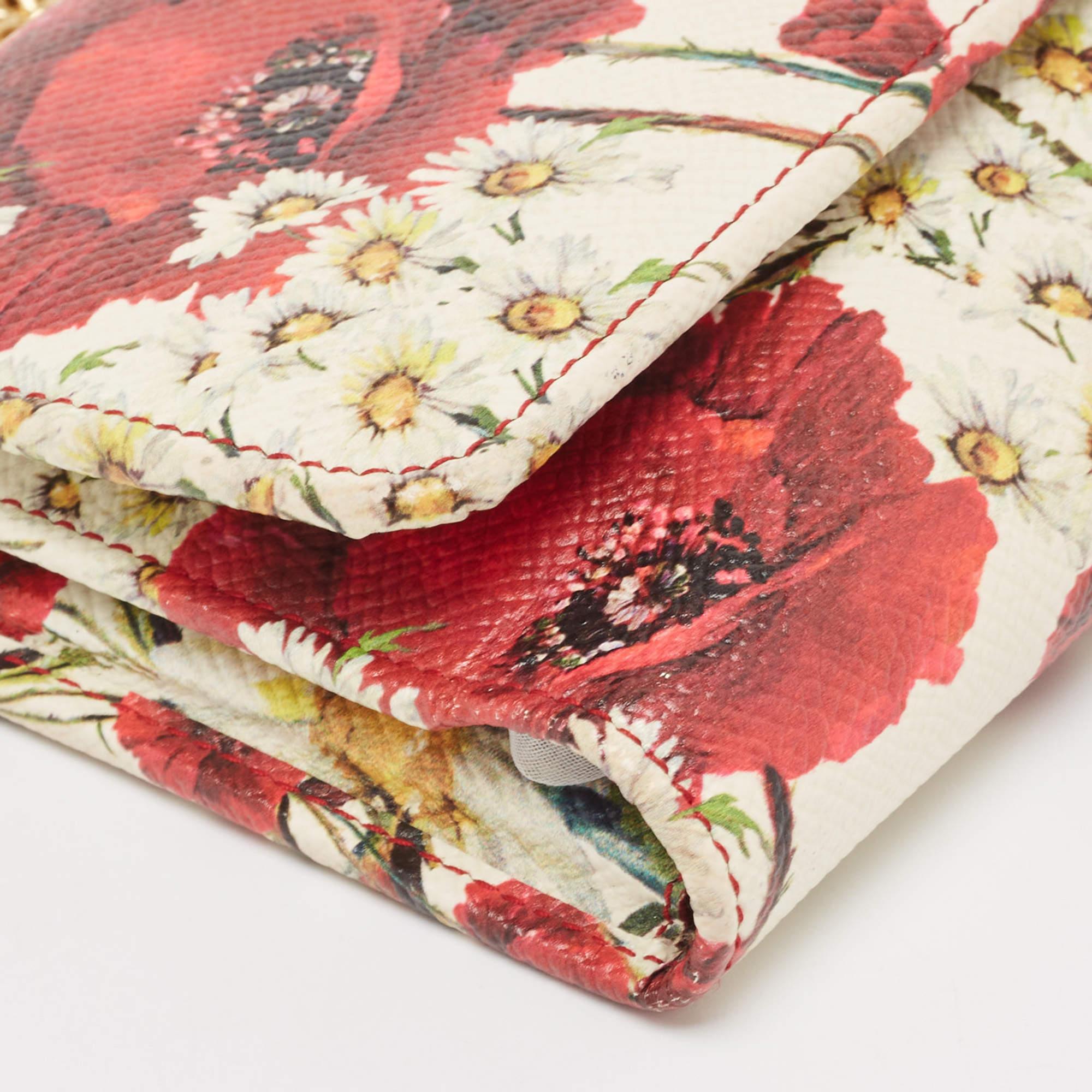 Dolce & Gabbana Multicolor Floral Print Leather Trifold Wallet on Chain 6