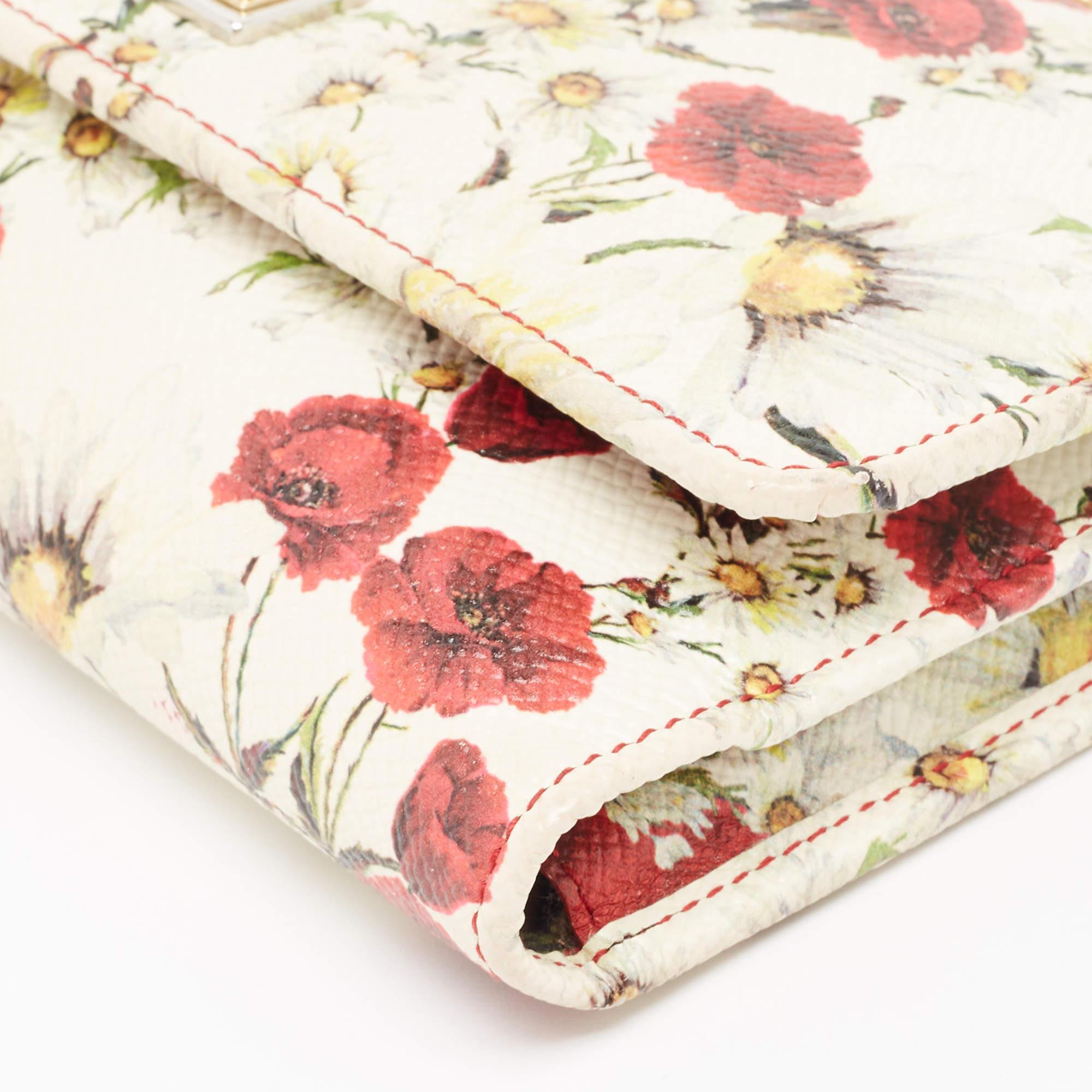 Dolce & Gabbana Multicolor Floral Print Leather Trifold Wallet on Chain 7