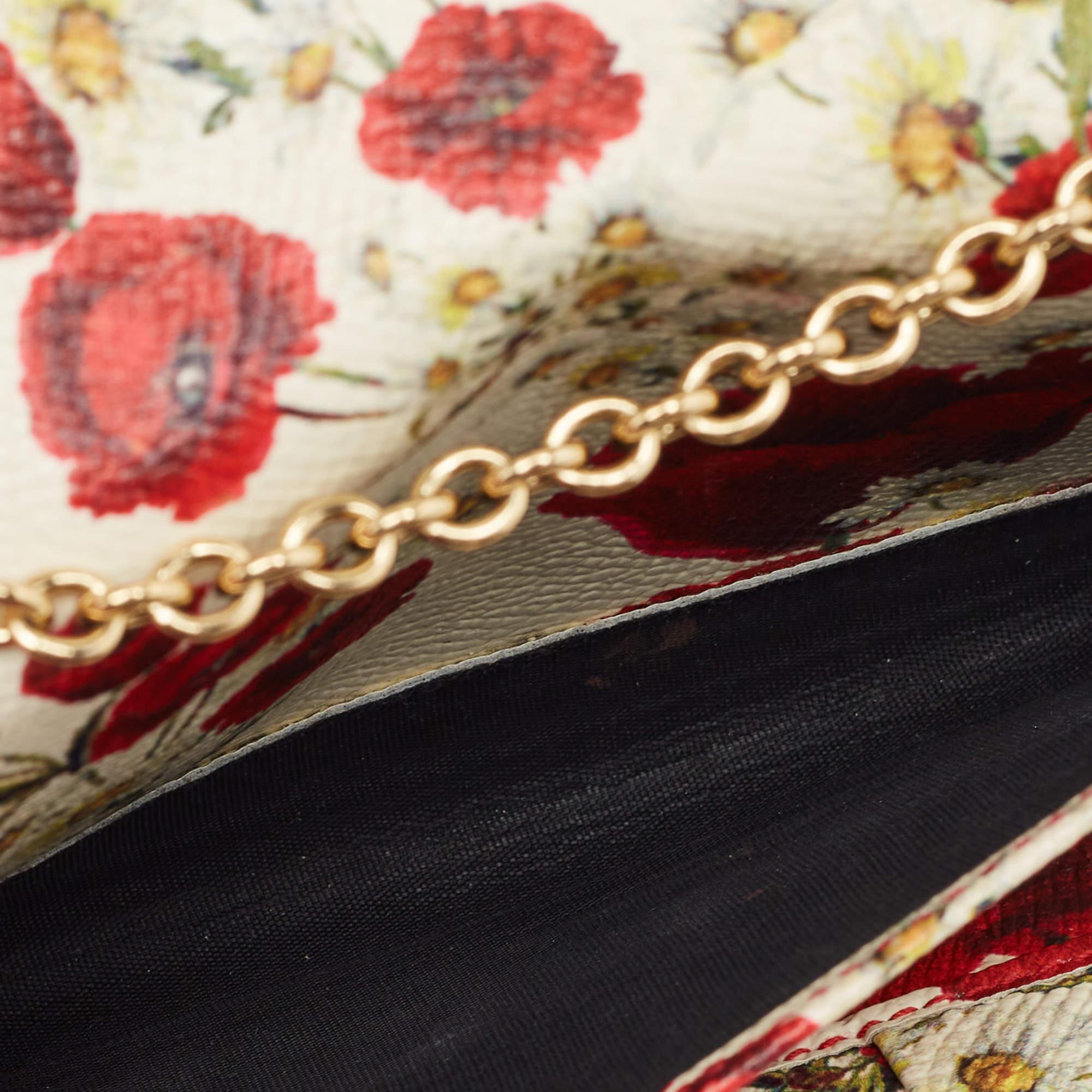 Dolce & Gabbana Multicolor Floral Print Leather Trifold Wallet on Chain 9