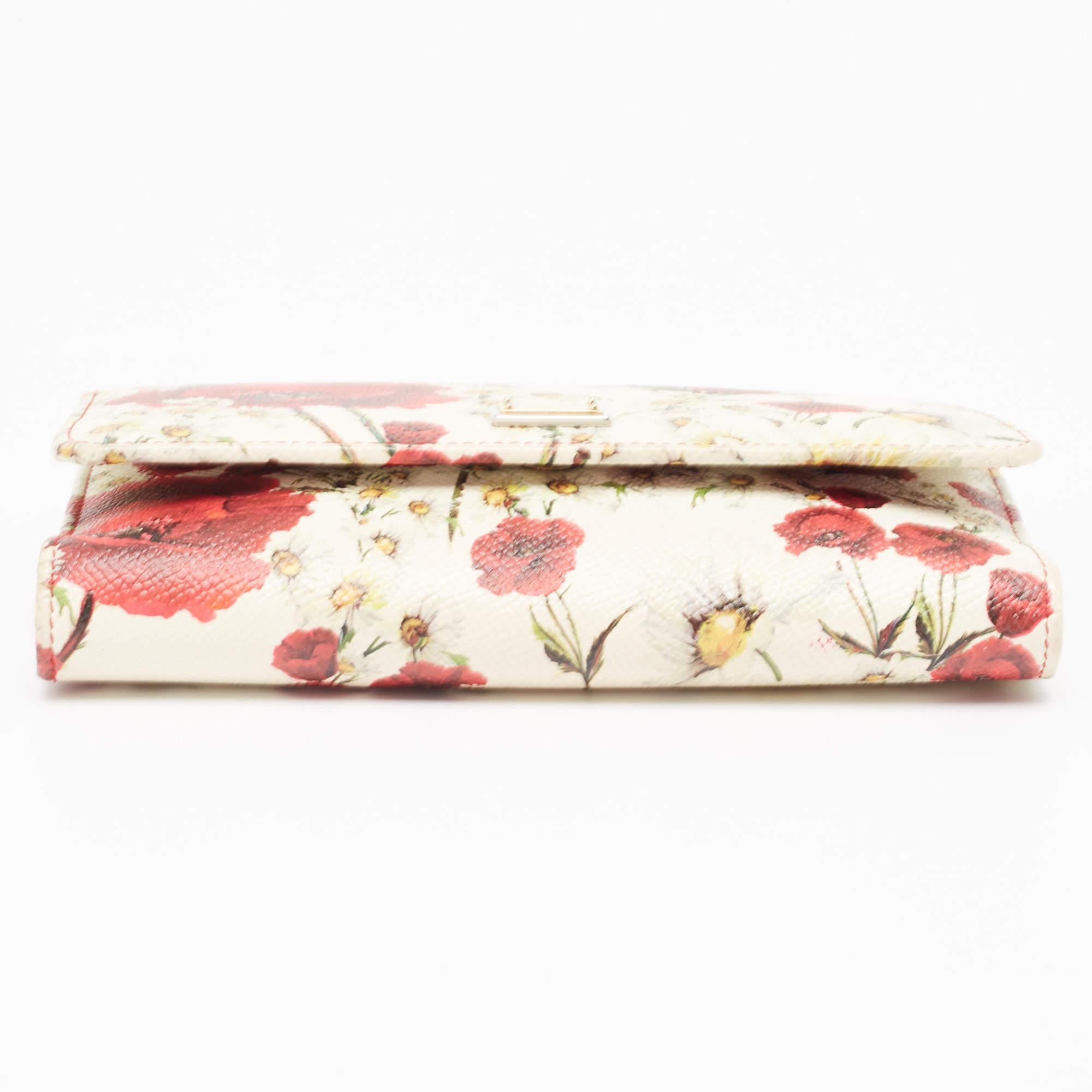 Women's Dolce & Gabbana Multicolor Floral Print Leather Trifold Wallet on Chain