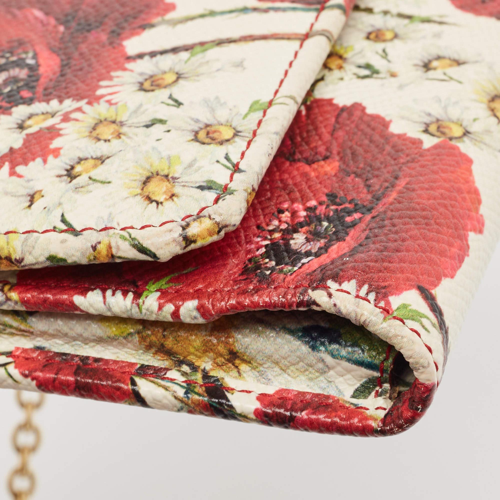 Dolce & Gabbana Multicolor Floral Print Leather Trifold Wallet on Chain 2
