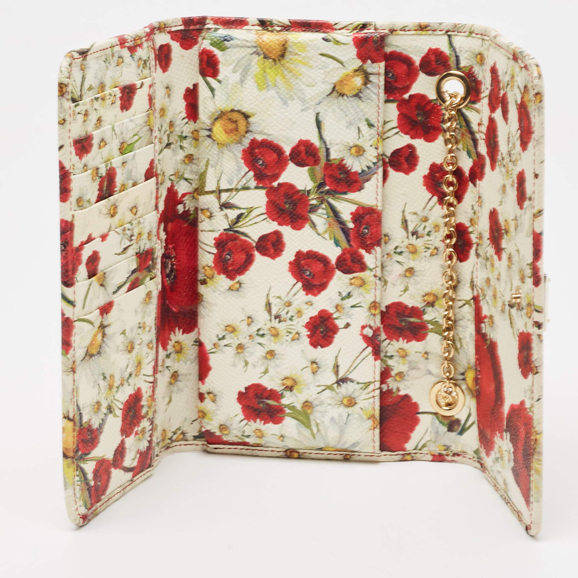 Dolce & Gabbana Multicolor Floral Print Leather Trifold Wallet on Chain 3