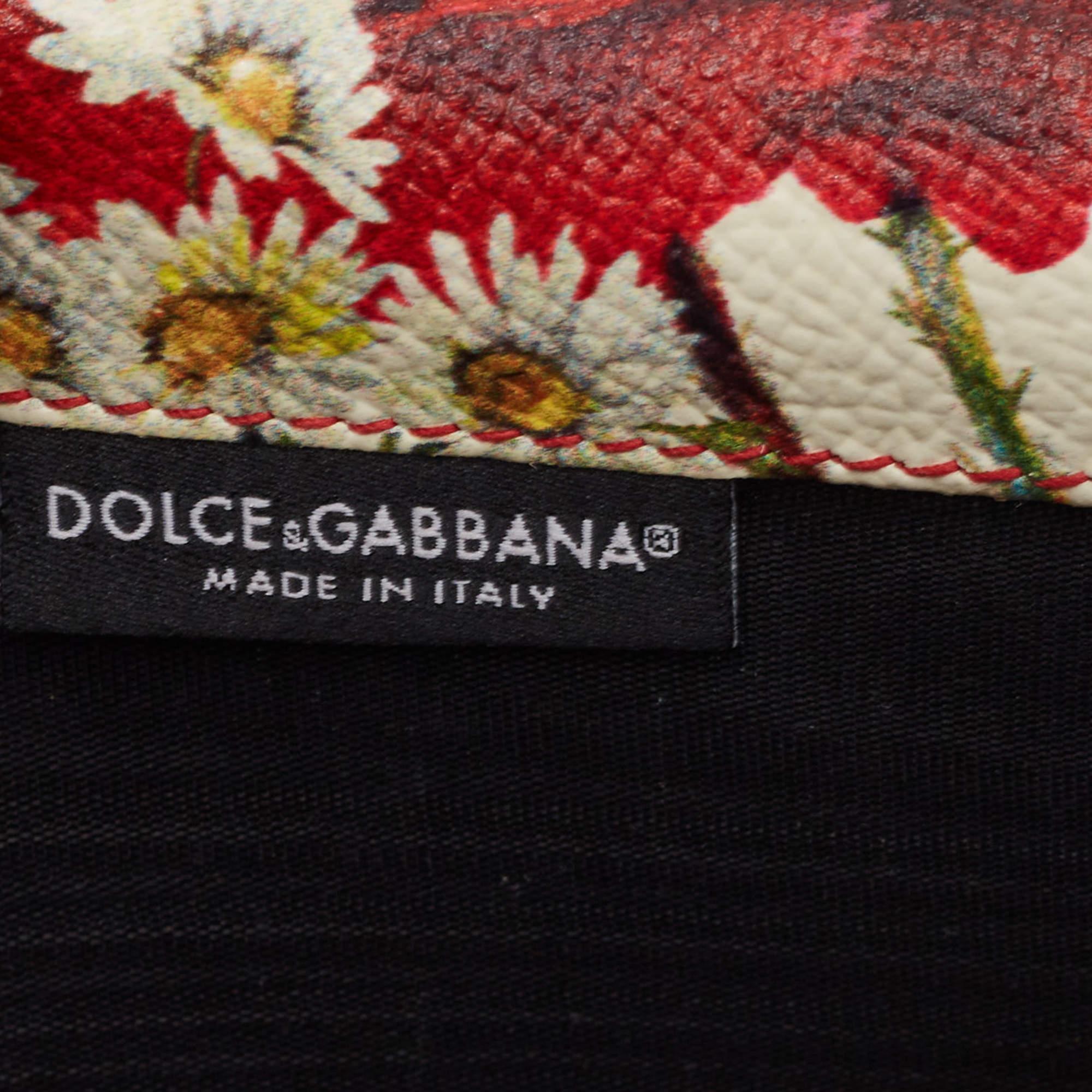 Dolce & Gabbana Multicolor Floral Print Leather Trifold Wallet on Chain 4